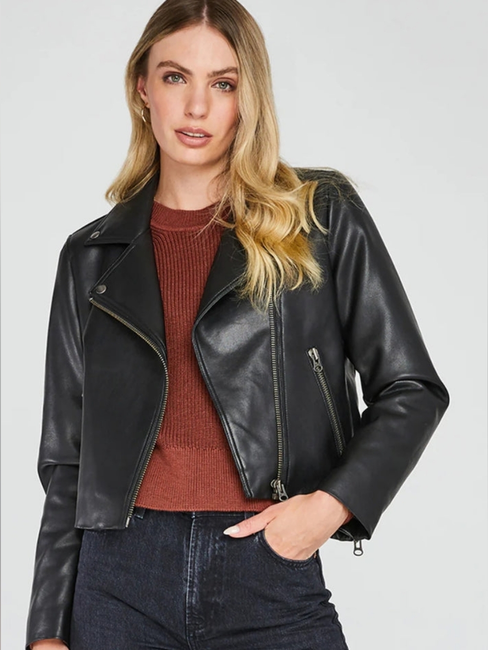 Gentle Fawn Black Faux Leather Moto Jacket with Silver Hardware